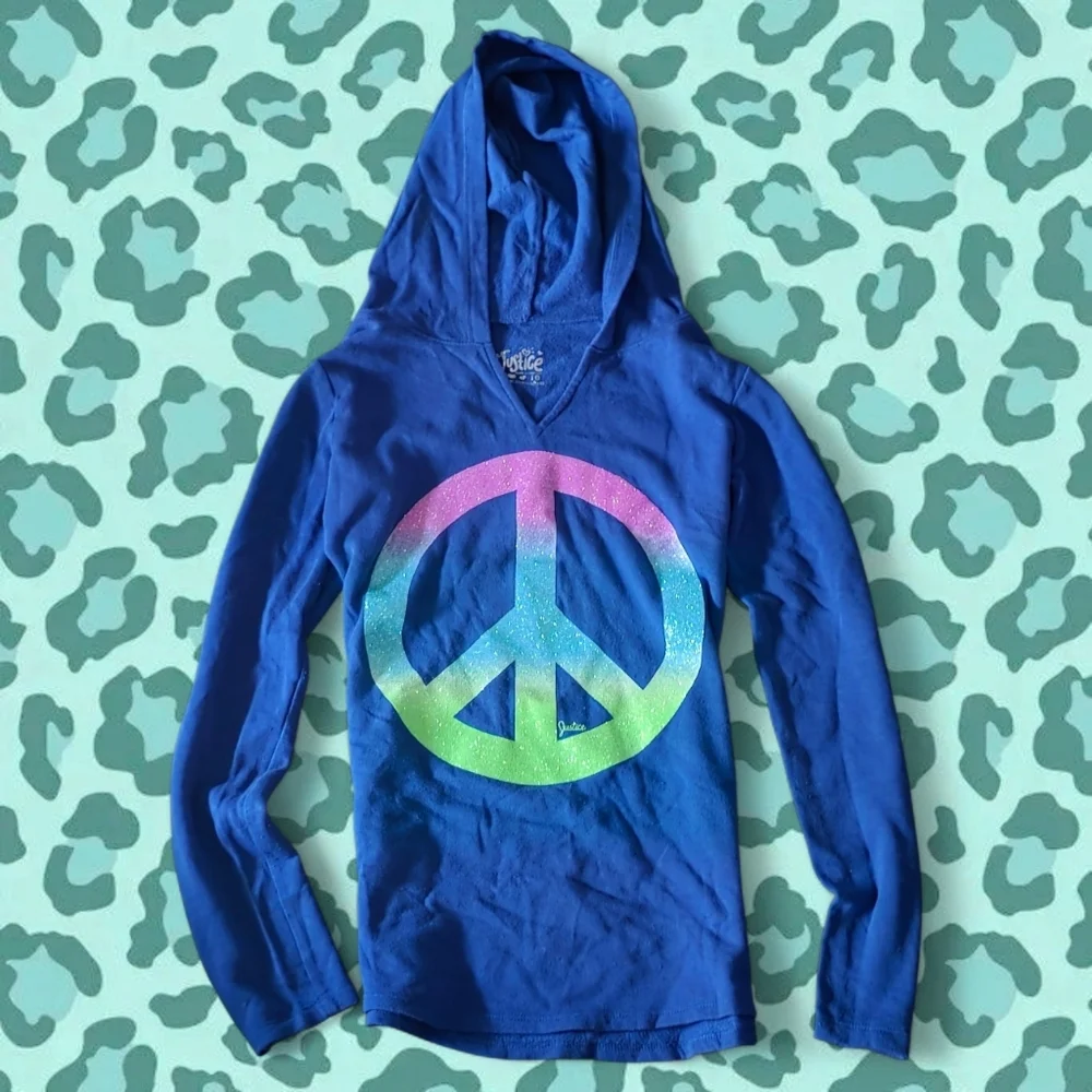 Justice Y2K Peaxe Sign Glitter Blue Hoodie